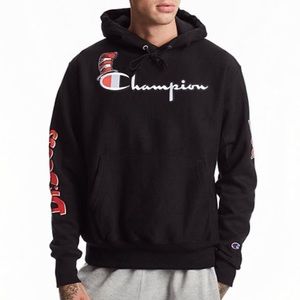 Champion x Dr Seuss Reverse Weave Black Hooded Sweatshirt. Sz L